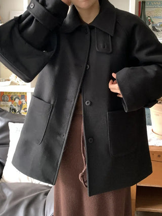 Signature Angora A-Line Banded Collar Short Coat