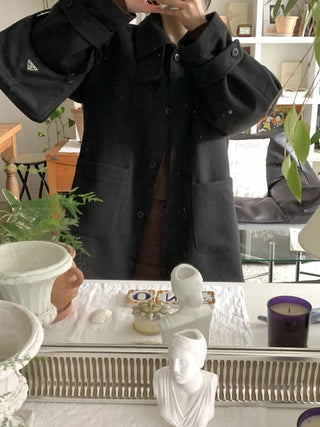 Signature Angora A-Line Banded Collar Short Coat