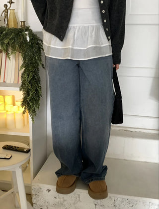 Super wide long denim pants