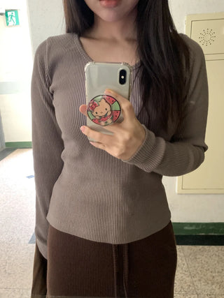 Slim Fit Square Neck Ribbed Long Sleeve T-shirt