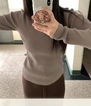 Slim Fit Square Neck Ribbed Long Sleeve T-shirt