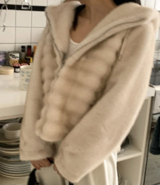 Soft Fur Oversized Hooded Zip-Up Jacket