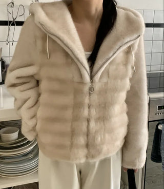 Soft Fur Oversized Hooded Zip-Up Jacket