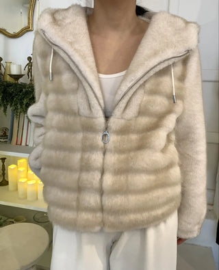Soft Fur Oversized Hooded Zip-Up Jacket