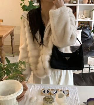 Soft Fur Oversized Hooded Zip-Up Jacket