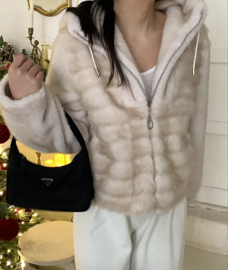 Soft Fur Oversized Hooded Zip-Up Jacket