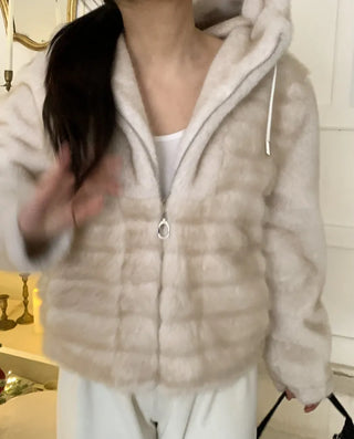 Soft Fur Oversized Hooded Zip-Up Jacket