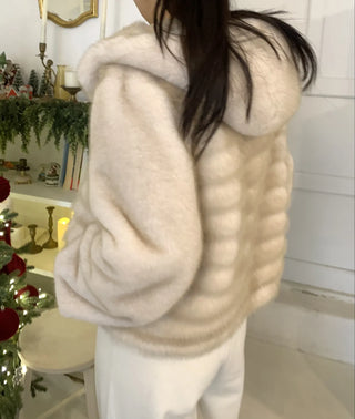 Soft Fur Oversized Hooded Zip-Up Jacket