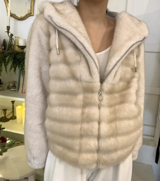 Soft Fur Oversized Hooded Zip-Up Jacket