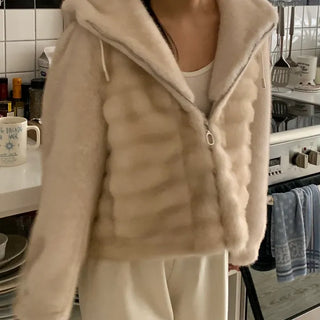 Soft Fur Oversized Hooded Zip-Up Jacket