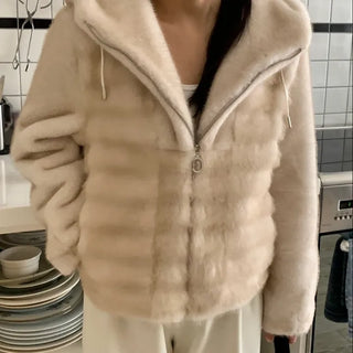 Soft Fur Oversized Hooded Zip-Up Jacket