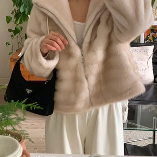 Soft Fur Oversized Hooded Zip-Up Jacket