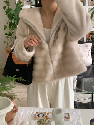 Soft Fur Oversized Hooded Zip-Up Jacket