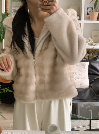 Soft Fur Oversized Hooded Zip-Up Jacket