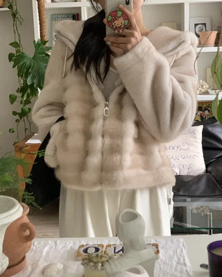 Soft Fur Oversized Hooded Zip-Up Jacket