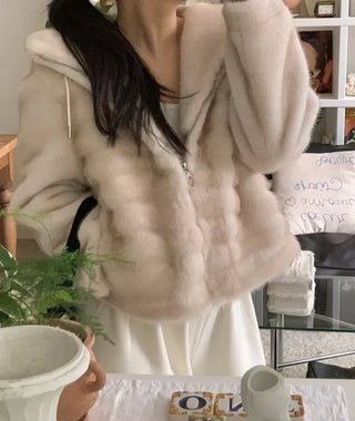 Soft Fur Oversized Hooded Zip-Up Jacket