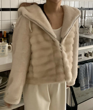 Soft Fur Oversized Hooded Zip-Up Jacket