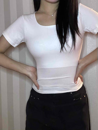 Square Neck Slim Fit Cropped Short Sleeve T-shirt