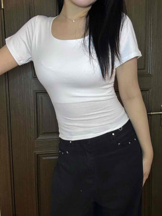 Square Neck Slim Fit Cropped Short Sleeve T-shirt