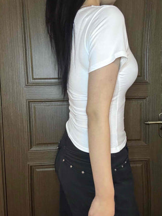 Square Neck Slim Fit Cropped Short Sleeve T-shirt