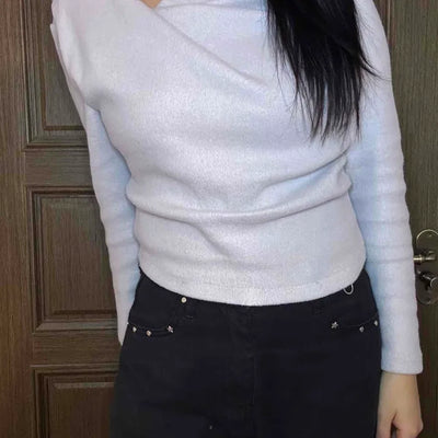 Antique Off-Shoulder Shirred Knit Long Sleeve T-shirt