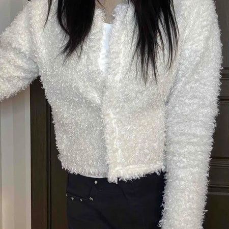 Fuzzy Eddie Crop Glitter Hooded Cardigan