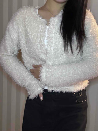 Fuzzy Eddie Crop Glitter Hooded Cardigan
