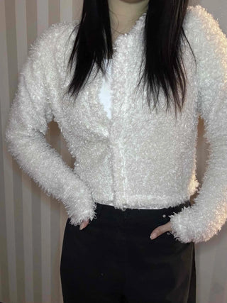 Fuzzy Eddie Crop Glitter Hooded Cardigan