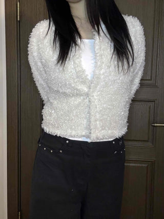 Fuzzy Eddie Crop Glitter Hooded Cardigan