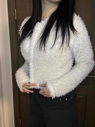 Fuzzy Eddie Crop Glitter Hooded Cardigan