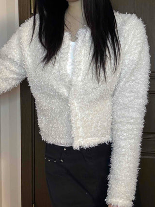 Fuzzy Eddie Crop Glitter Hooded Cardigan