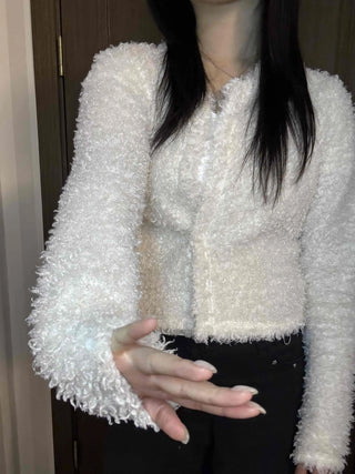 Fuzzy Eddie Crop Glitter Hooded Cardigan