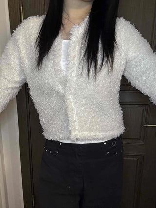 Fuzzy Eddie Crop Glitter Hooded Cardigan