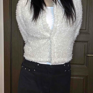 Fuzzy Eddie Crop Glitter Hooded Cardigan