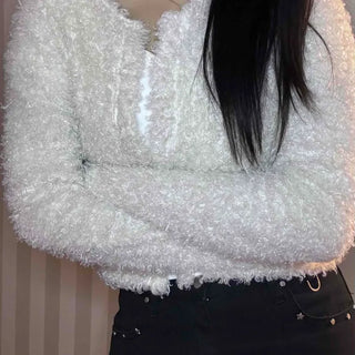 Fuzzy Eddie Crop Glitter Hooded Cardigan