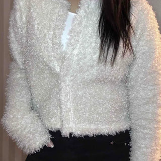 Fuzzy Eddie Crop Glitter Hooded Cardigan