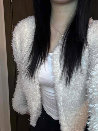Fuzzy Eddie Crop Glitter Hooded Cardigan