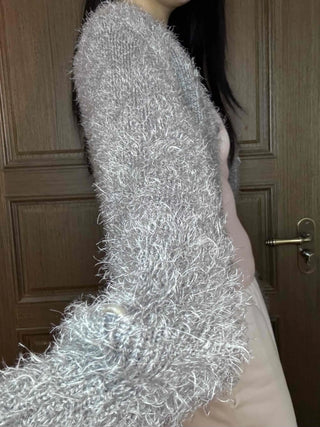 Cozy Fuzzy Shoulder Crop V-Neck Cardigan