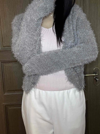 Cozy Fuzzy Shoulder Crop V-Neck Cardigan