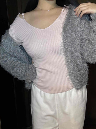 Cozy Fuzzy Shoulder Crop V-Neck Cardigan