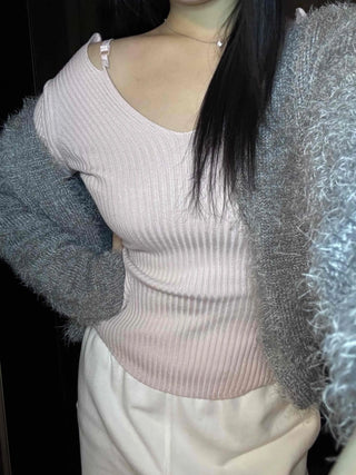 Cozy Fuzzy Shoulder Crop V-Neck Cardigan