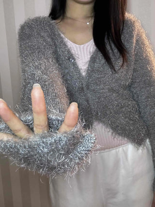 Cozy Fuzzy Shoulder Crop V-Neck Cardigan