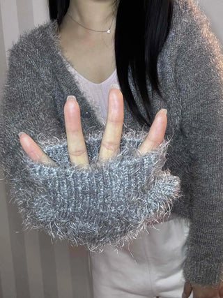 Cozy Fuzzy Shoulder Crop V-Neck Cardigan