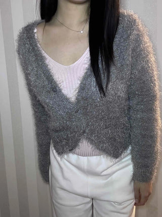 Cozy Fuzzy Shoulder Crop V-Neck Cardigan