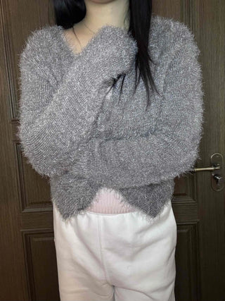 Cozy Fuzzy Shoulder Crop V-Neck Cardigan