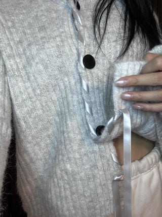Delicate Fit Hooded String Cable Knit Off-Shoulder Cardigan