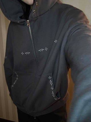 Heart Charm Point Multi-Pocket Oversized Zip-Up