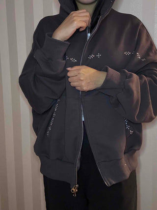 Heart Charm Point Multi-Pocket Oversized Zip-Up