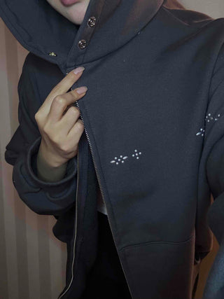 Heart Charm Point Multi-Pocket Oversized Zip-Up
