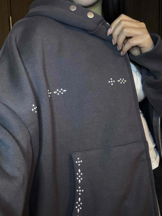 Heart Charm Point Multi-Pocket Oversized Zip-Up